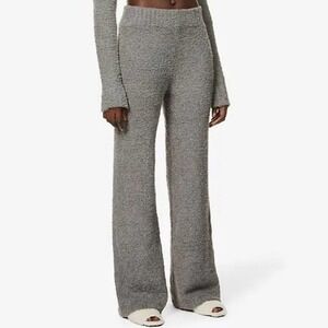 SKIMS Cozy Knitted Flare Pants Smoke Gray Wide-Leg Size M Plush Pull On